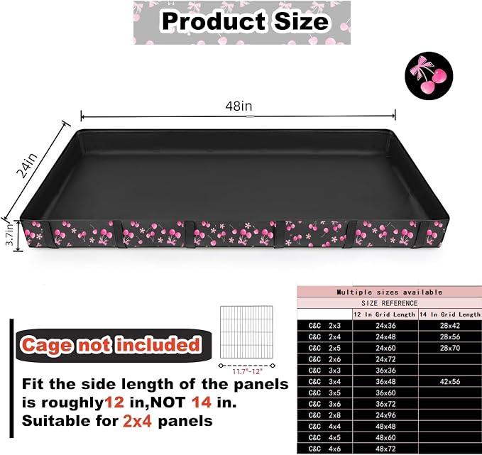 DZWLKJ Waterproof Guinea Pig Cage Liner,Washable Tarp Bottom Base,Cherry Graphic,24"x48", Reusable for Rabbit, Chinchilla, Hedgehog, Ferret & Other Small Animals.