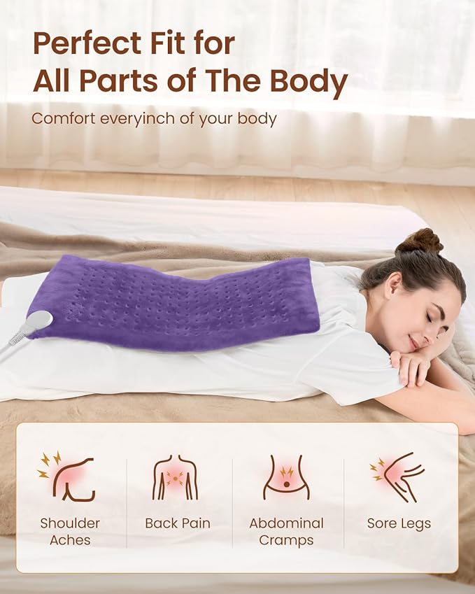 RENPHO Electric Heating Pads, Heating Pad for Back Pain & Cramps Relief, FSA Eligible HSA Store, Mothers Day Gifts & Birthday Gifts for Her Him, ETL Certified, Auto Shut Off, 12" x 24" Violet