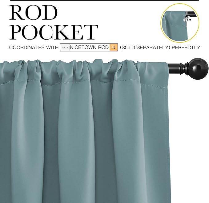 NICETOWN Greyish Blue Blackout Curtains Panels for Window, Thermal Insulated Rod Pocket Blackout Drapes/Draperies for Living Room (2 Panels, W52 x L84 inches)