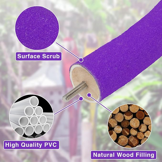 RYPET U-Shaped Parrot Perch, Quartz Bird Perch for Cage(Purple S) | Safe Chew & Rest Perch, Durable Non-Toxic Cage Accessory, for Parakeets Cockatiels Conures Macaws