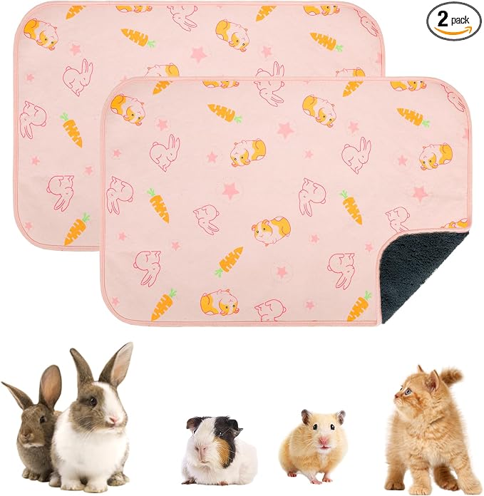 Homimp 2 Pack Guinea Pig Cage Liners,Washable Small Animal Bedding,Waterproof Reusable & Anti Slip Guinea Pig Pee Pad Fast and Super Absorbent Mat for Small Animal Rabbit Bunny Hamster,Pink 16"x24"