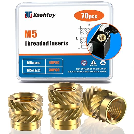 70Pcs M5 Threaded Inserts, M5 Female Thread Metric Knurled Nuts Assortment Kit, Brass Heat Set Insert for Plastic and 3D Printing Components (M5x6x7, M5x8x7)