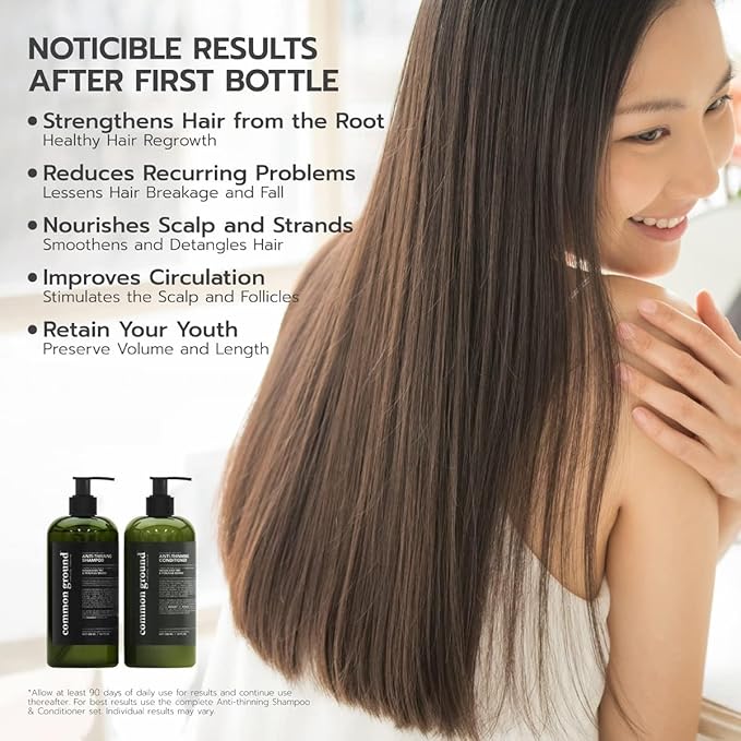 Common Ground Natural Anti Thinning Shampoo and Conditioner Set, Sulphate, Paraben & Cruelty Free, Vegan, Plant-Based, Bergamot, Rosemary Scent, Kino Tree & Ginseng DHT, All Hair, Men & Women