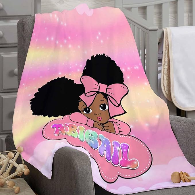 D-Story Custom Blanket with Name Customized Blanket Personalized Flannel Throw Blankets Black Girl Blanket for Kid Women Men Christmas Birthday Mothers Day