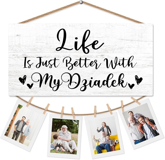 Dziadek Gifts Picture Frame Photo Holder for Wall, Birthday Gifts for Papa Grandpa, Thank You Grandfather Poppy Gift from Grandchildren Grandkids Hanging Photo Display