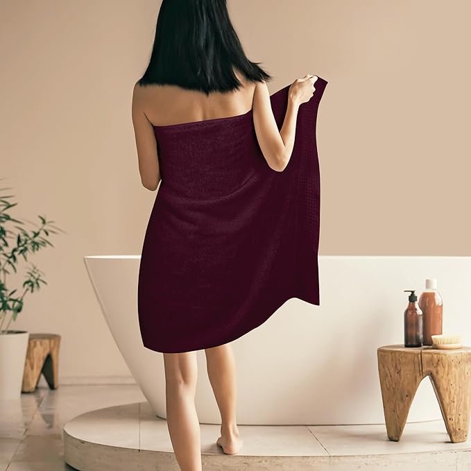 GLAMBURG 100% Cotton Oversized 2 Pack Bath Sheets 35x70, Ultra Soft Highly Absorbant Compact Quickdry & Lightweight Large Bath Sheet Set, Ideal for Gym Travel Camp Pool - Burgundy