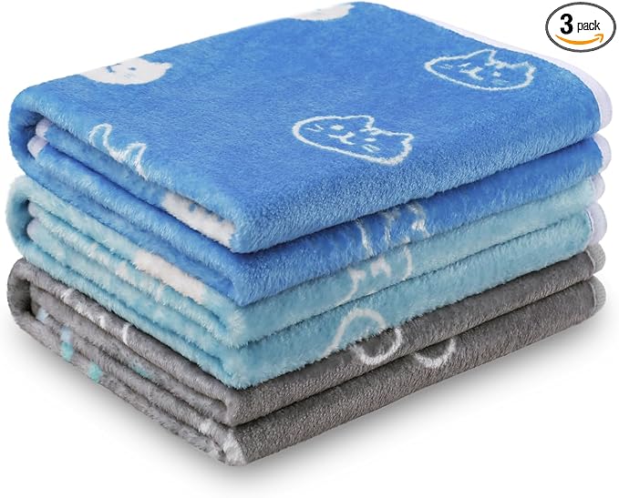 Luciphia 3 Pack Cute Cat Blankets Cozy Small Throw for Pet Puppy,23"x16" | Fuzzy Flannel Small Pet Blanket Washable, Cute Cat Print for Crate Car Bed. Puppy Essential,Cat Stuff Gifts,Small