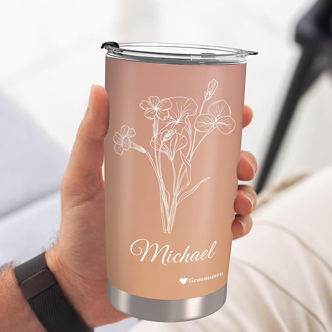 Personalized Tumbler Custom Birth Flowers Vacuum Insulated Travel Mug Customizable Coffee Cup with Your Name and Text Christmas Birthday Gift (Birth Flowers)