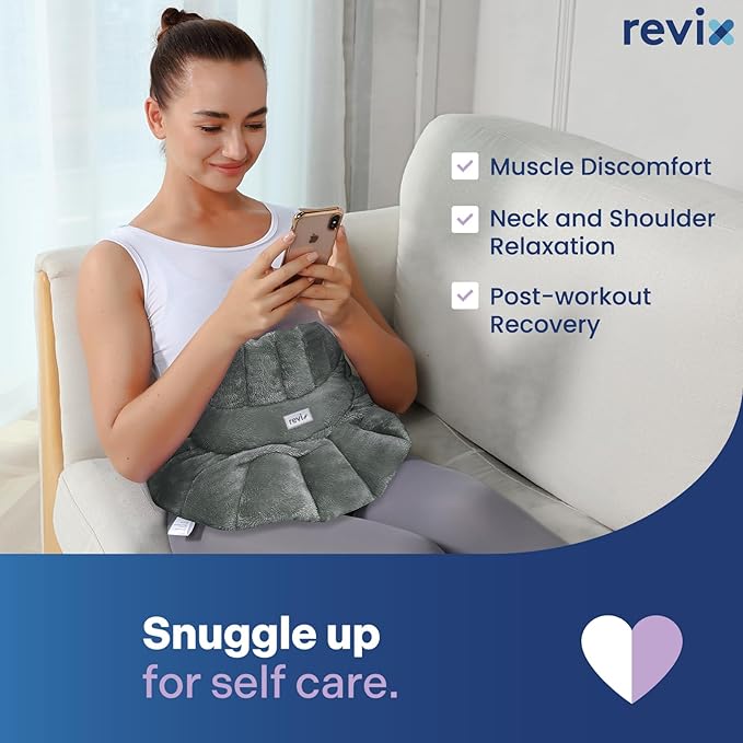 REVIX Microwave Heating Pad for Neck Shoulders with Moist Heat, Heated Neck Wrap for Muscle Tension and Discomfort, Weighted Microwavable Heating Pad for Multiple Body Parts, Scented, Darkgray