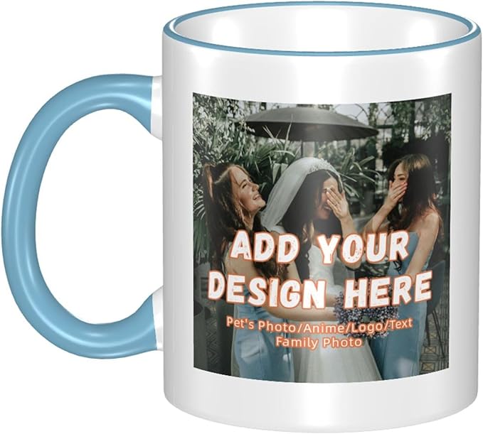 Custom Mugs and Coffee Cups Partial or Full Size Printed Creative Designs Customizable with Your Photos Images Text (Partial, Sky Blue)