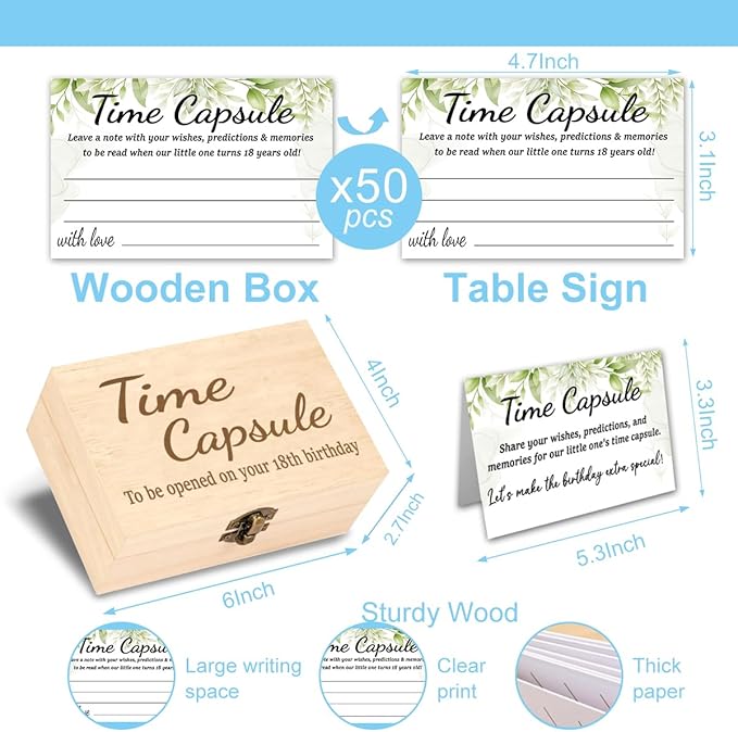 Time Capsule Box 1st Birthday Baby Keepsake Box 50 Time Capsule Cards First 1st Birthday Activities Party Games for Guests Childhood Memory Book Keepsake Gifts for Baby