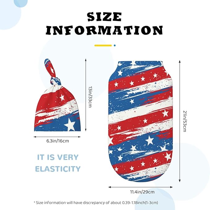 Newborn Swaddle Blankets and Hat Set Soft Cotton Baby Swaddle Wrap Warm Infant Receiving Blanket Flag
