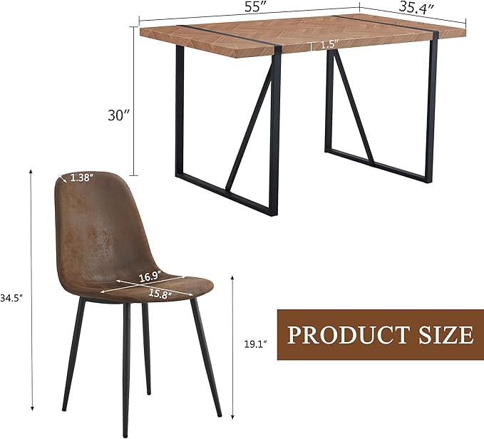 Dinner Table Set for 6, Modern 55'' Wood Dining Table with Fabric Dining Chairs Set of 6,Dining Room Sets for 6,Ideal for Dining Kitchen Room
