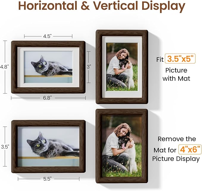 4x6 Picture Frame Natural Oak Wood From California-USA Walnut Color Finished Frame with Real Tempered Glass,Handcrafted 4 x 6 Photo Frames Matted to 3.5x5,Family,Graduation Picture Table & Wall