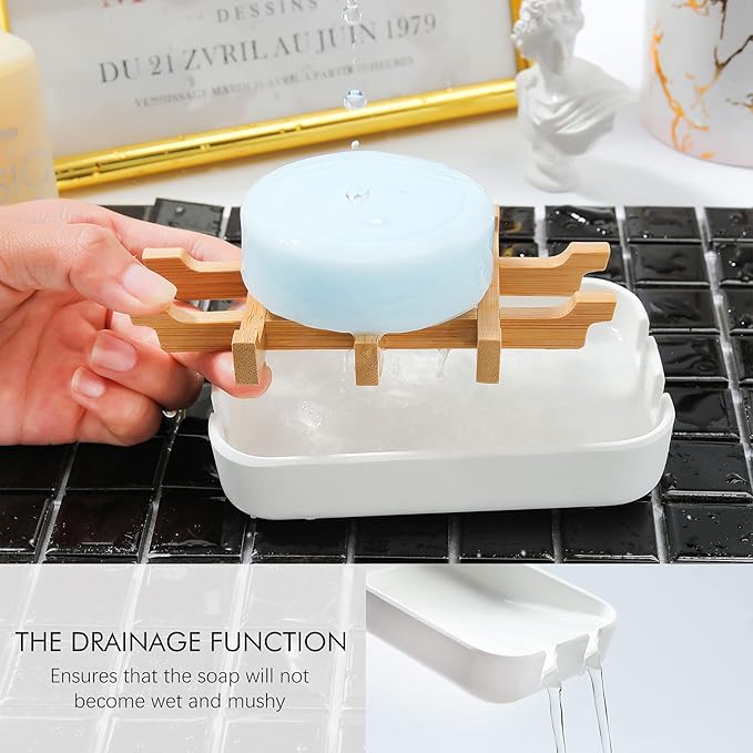 Soap Dishes for Bar Soap, White Bathroom Soap Holder, Bamboo Soap Dishes Holder for Bathroom Shower, Bathroom Sink Soap Dish, White Soap Tray.