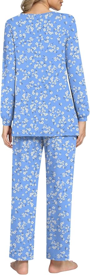 Anyally Women's Plus Size Pajama Sets Ladies Fall Pjs 2 Pieces Lounge Outfits V Neck Long Sleeves Sleepwear with Pockets