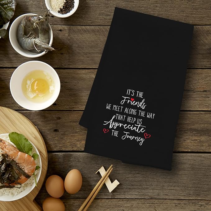 JINYO Friendship Kitchen Towels, Friendship Gifts for Women Hand Towels, Best Friend Bestie Gifts Dish Tea Towels for Kitchen, 16x24 Inch（Black）