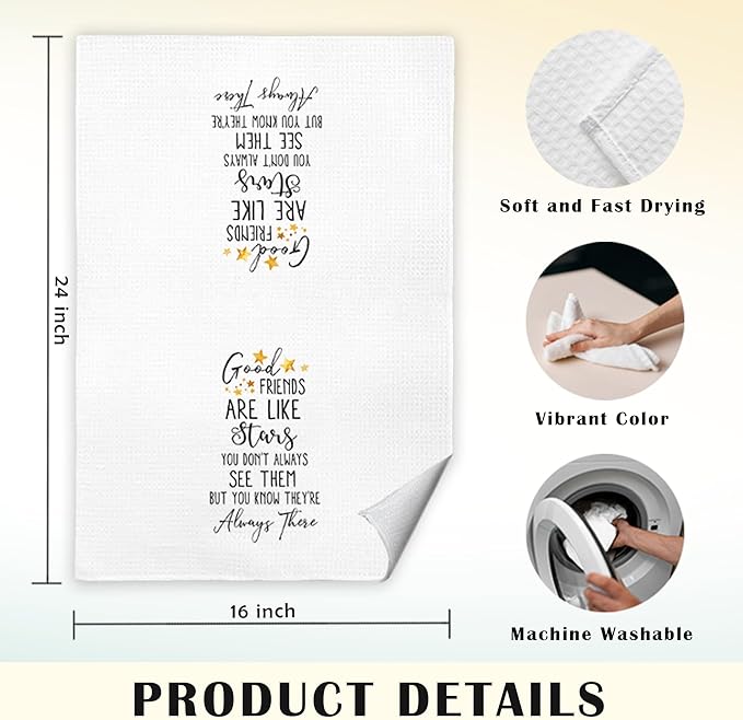 JINYO Good Friends are Like Stars Kitchen Towels, Gifts for Best Friend Hand Towels for Bathroom Kitchen Decor, Friendship Gifts for Women Friends Decorative Dish Tea Towels, 16x24 Inch
