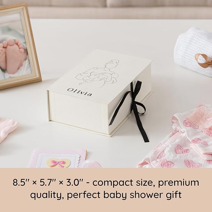 Soul & Lane Baby Keepsake Box with 5 Compartments, Baby Memory Box with Photo Frame, Newborn Storage Organizer for Girl and Boy, Memory Keeper for New Parents