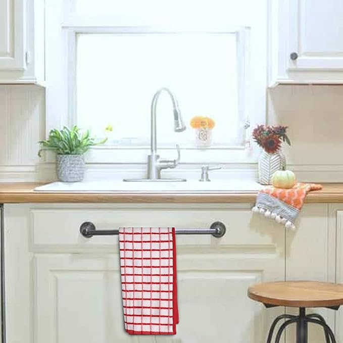 Urban Villa Kitchen Towels Red/White Set of 3 Terry Kitchen Towels 100% Cotton Ultra Soft Size 20X30 Inches Highly Absorbent Over Sized KitchenTowels with Hanging Loop KitchenTowels