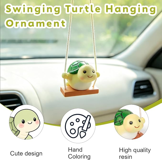 YGMONER Swinging Tortoise Car Hanging Ornament – Funny Rear View Mirror Hanging Accessories, Ideal Gift for Animal Lovers (Tortoise)