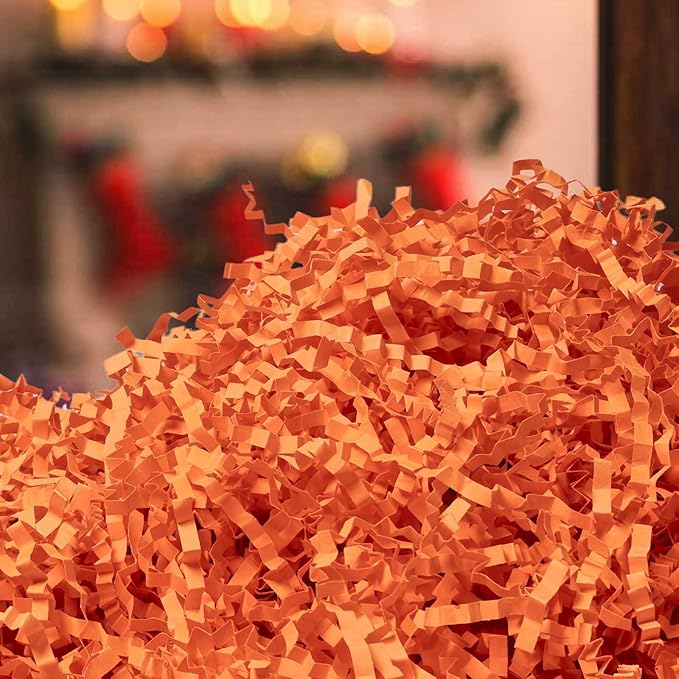 NEWMIAO 1 LB Orange Crinkle Cut Paper Shred Filler for Gift Baskets Stuffing, Shredded Crinkle Paper for Gift Box Bag Basket Filler Decoration Christmas Wedding Birthday Bridesmaid Gift Wrapping