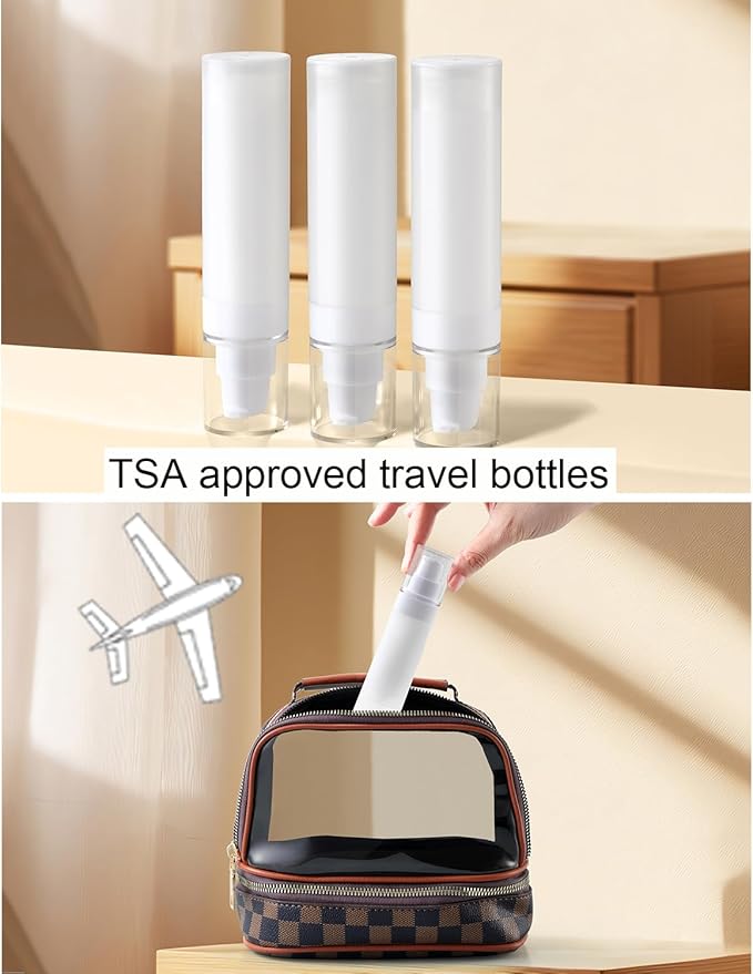 Small Airless Pump Bottles，Travel Toiletry containers，Lotion Dispenser，1.7 oz Travel Bottles TSA Approved Shampoo, Liquid Foundation, Hand sanitizer（ 4 Pack）