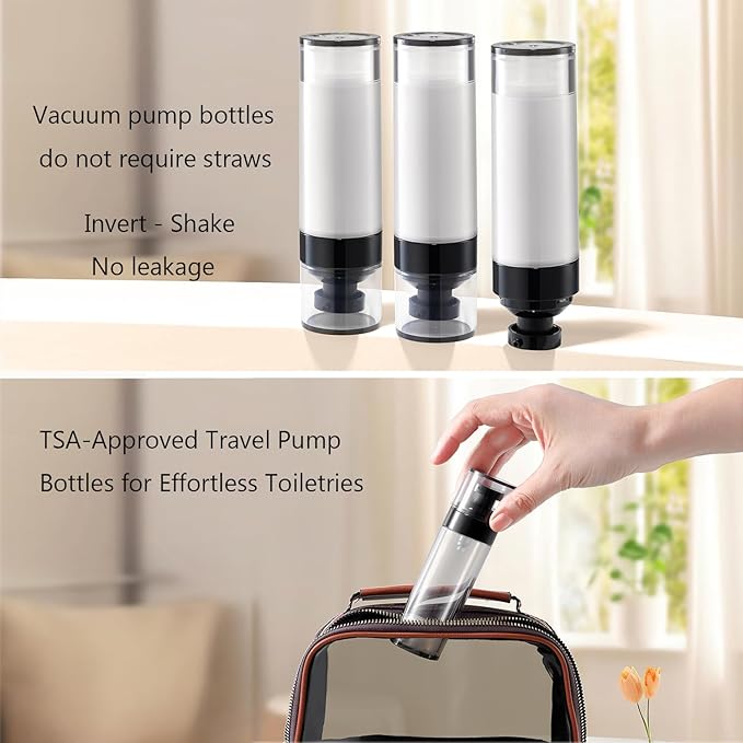 Wide Caliber airless Vacuum Pump Bottle, Reusable Cosmetics Pump Dispenser, DIY Easy Canned, Translucent Black Travel Size can be Packaged Separately Shampoo Light Lotion, etc. (1.7/oz, 4 Packs)
