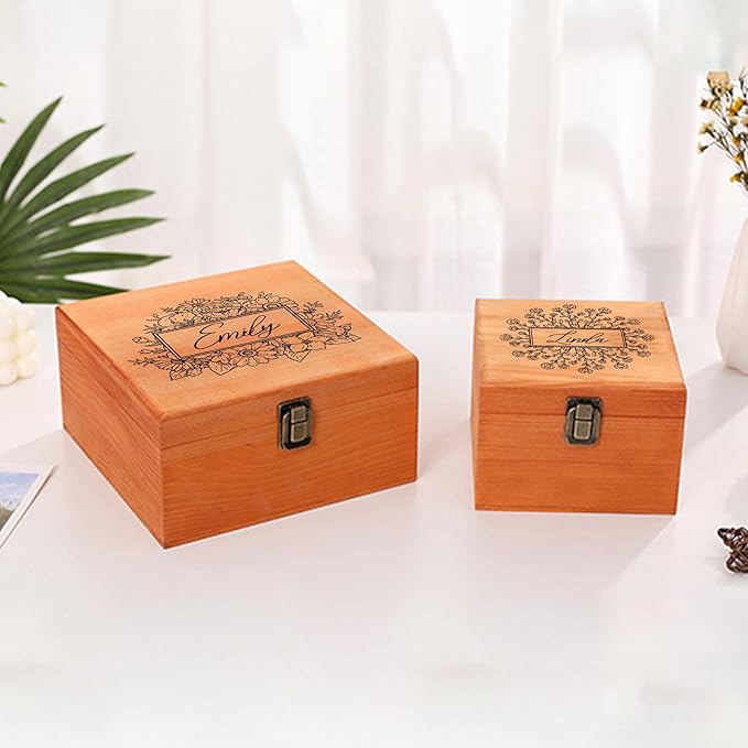 Personalized Keepsake Memory Box Custom Name Wooden Decorative Storage Box with Lids, Christmas Gift Box for Women Men Customized Gifts for Birthday Anniversary Wedding Graduation