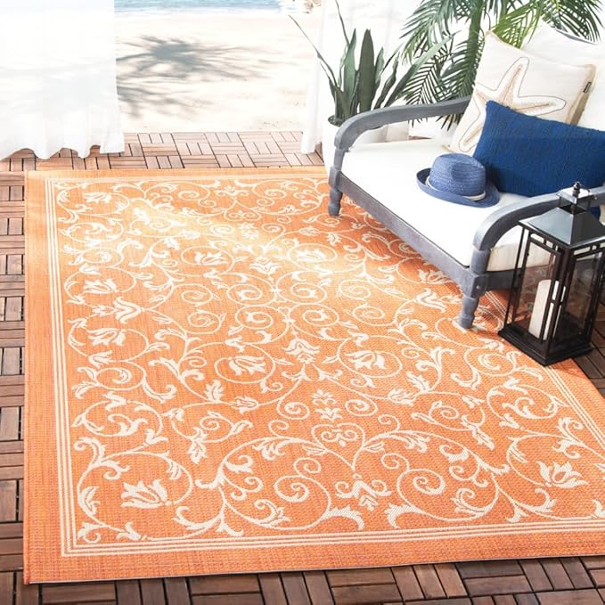 SAFAVIEH Washable Rug Outdoor Courtyard Collection - 4' x 5'7", Terracotta & Natural, Non-Shedding & Easy Cleaning, Ideal for Patio, Backyard, Mudroom (CY2098-3202)