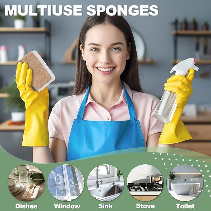 Aheroi Natural Dish Sponge, 32 Count Plant-Based Biodegradable Compostable Kitchen Sponges for Dishes Bulk, Organic Eco Friendly Cleaning Sponge for Bathroom, Household, Non Scratch Non Toxic