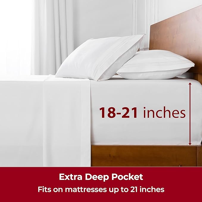 Mellanni Extra Deep Twin Sheets - 3 PC Iconic Collection Bedding - Hotel Luxury, Ultra Soft, Cooling Bed Sheets - Wrinkle, Fade, Stain Resistant (Twin, White)