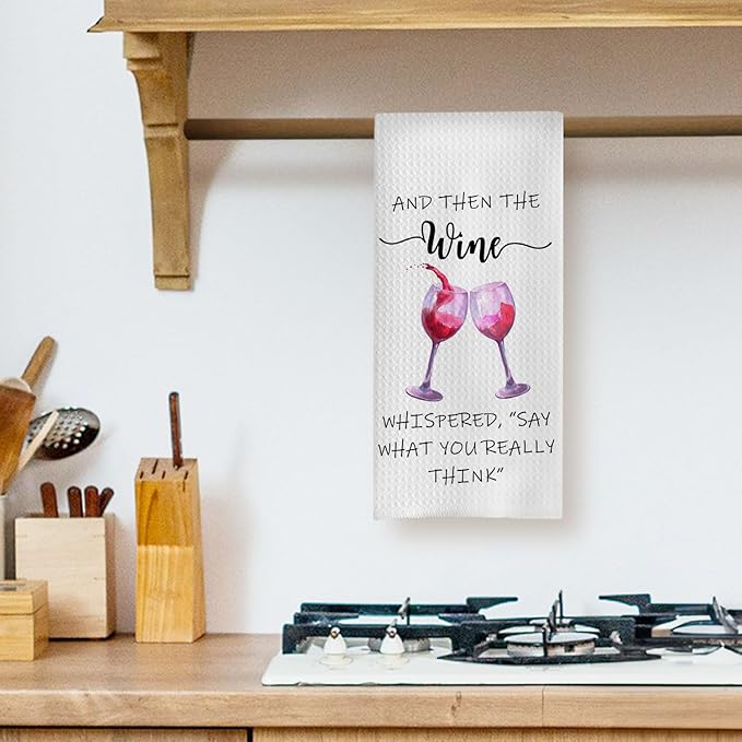 Wine Lovers Kitchen Towels - Funny Wine Gifts Decorative Waffle Dish Towels, Hand Tea Towel (16×24 Inches)