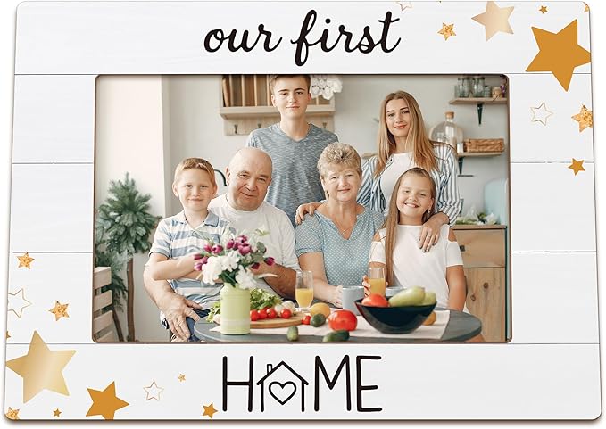 Family Picture Frames, House Warming Gifts New Home, Housewarming New Home Gifts Wooden Photo Frames, New Home Memories First Time Home Buyer GiftPicture Photo Frame for Desk Table 4X6 Photos