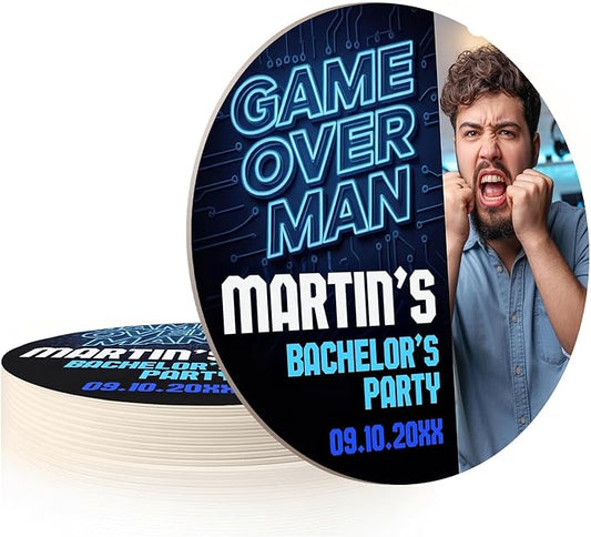 10 Pack Personalized Bachelor Party Coasters, Custom Cardboard Drink Coasters with Photo Print and Text, Fun Bachelor Party Favors and Gifts, 3.95" Round, Design 6
