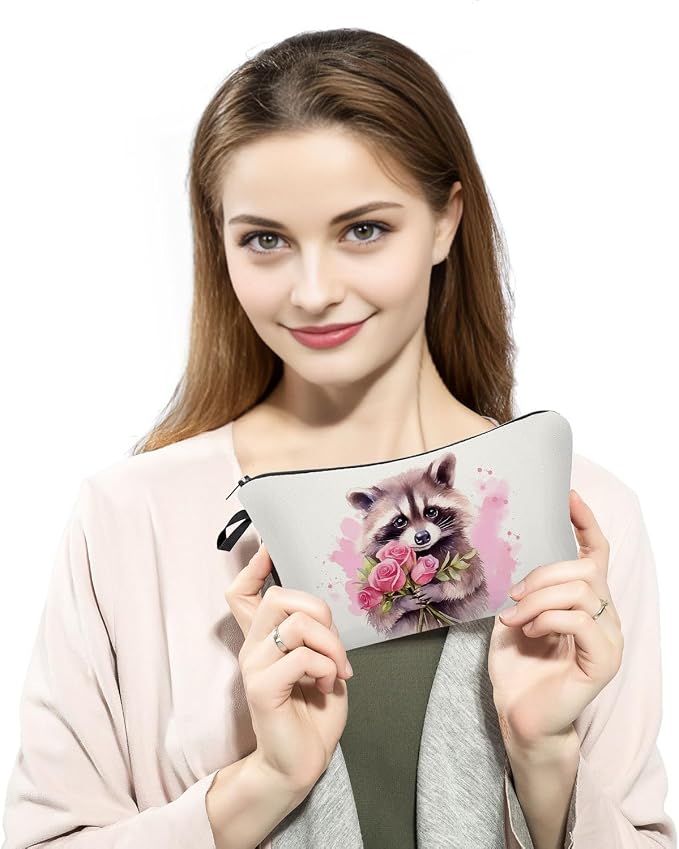 Raccoon Makeup Bag for Women Travel Cosmetic Organizer Bag Teacher Appreciation Gifts Small Zipper Toiletry Bag