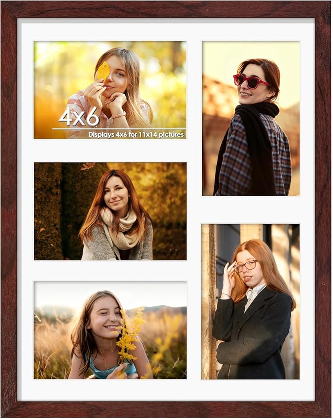 11x14 Collage Picture Frame 4x6 Collage Picture Frame Displays Five 4x6 inch Photos or 11x14 (Without Mat) Wall Decor Wall Hanging or Tabletop Redwood