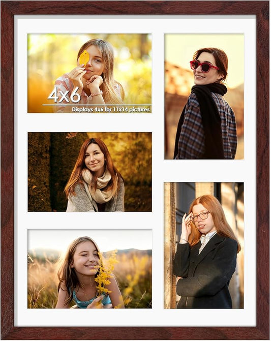 11x14 Collage Picture Frame 4x6 Collage Picture Frame Displays Five 4x6 inch Photos or 11x14 (Without Mat) Wall Decor Wall Hanging or Tabletop Redwood