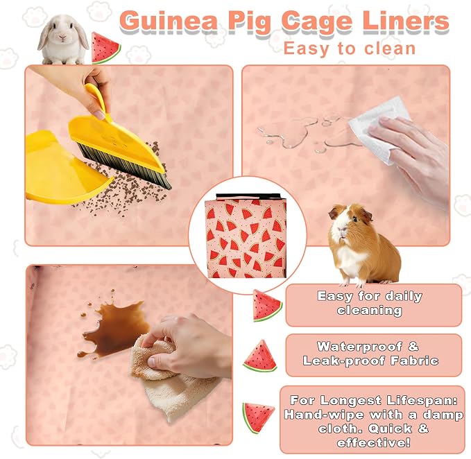 Waterproof Guinea Pig Cage Liners, Washable & Reusable Small Animal Cage Mat, for Rabbit, Hamster, Chinchilla, Hedgehog (Watermelon),C&C 24x96 inches