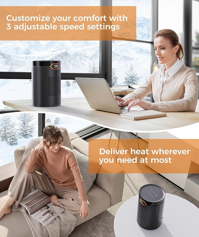 BREEZOME Space Heater, Portable Electric Heaters for Indoor Use with Thermostat & 24H Timer, 1500W PTC Ceramic Quiet Fast Heating Desk Heater, Safety Room Heaters for Home Bedroom Office