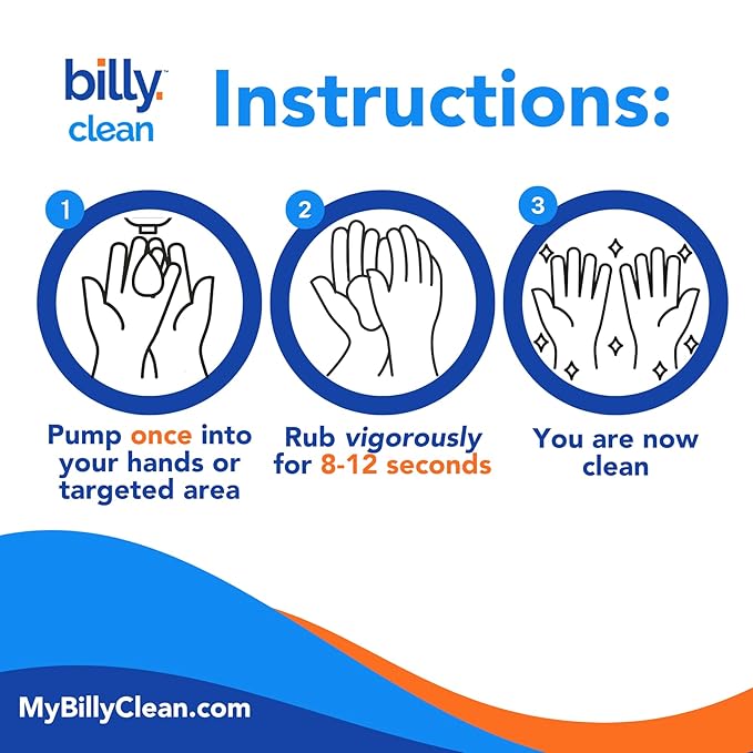 Billy Clean Little 3-pack 100% Natural No Rinse Waterless Soap, Hand and Body, Travel Size Foaming Hand Washer, Alcohol Free, Elderly and Kids