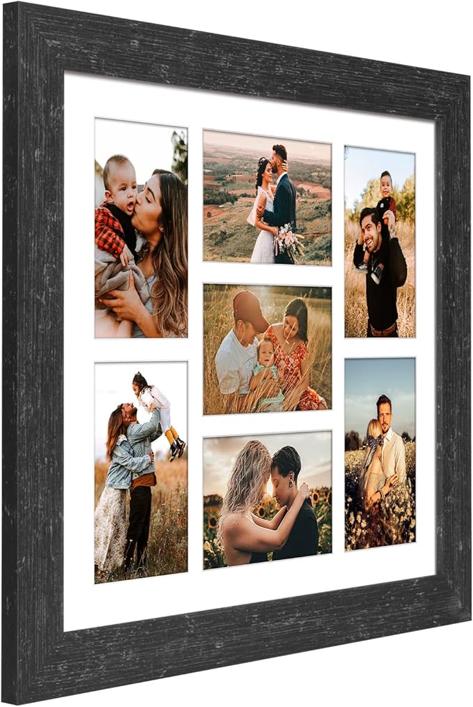 13.5X15.5 Picture Frames Collage with 7 Openings 4X6 Pictures, Multi Photo Frame with Mat for Wall Hanging Decor,Black Wood Grain