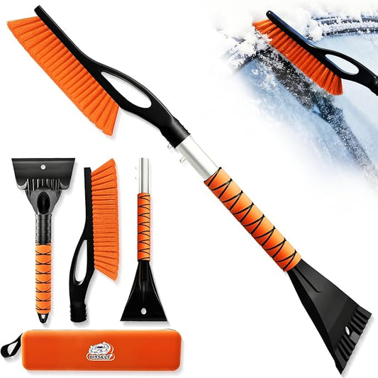 DIYSELF 27" Snow Brush with Two-Size Ice Scrapers for Car Windshield, 4 Pack Detachable Snow Removal Tool, Ergonomic Foam Grip, Snow Scraper for Car, Trucks, SUV, Christmas Stocking Stuffers for Men