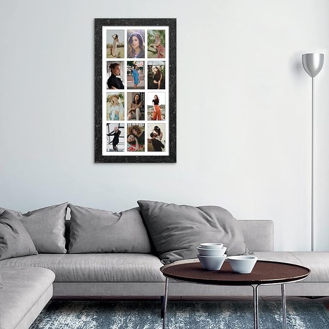 13x25 Picture Frame Display 12 opening 4X6 Picture Frame Collage,Multi Photo Frame with Mat,Plexiglass,Wall Mount Decor,Black Wood Grain