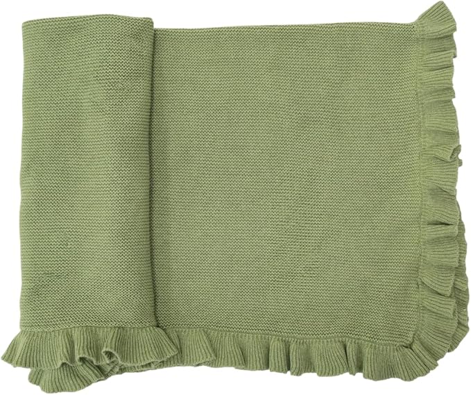 Ruffle Knit Blanket for Baby - 100% Luxury Soft Cotton Knit Warm Cozy Cuddle Stroller Crib Blanket for Newborns, Infants, & Toddlers (Sage Green)