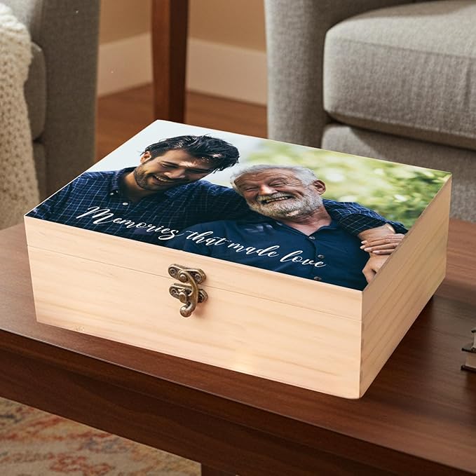 Personalized Walnut/Pine Wooden Keepsake Box 8 * 10 * 3.4 in, Custom Engraved Family Memory Wooden Box, Large Walnut with Initials Story Storage Boxes, Personalized Name Decorative Boxes
