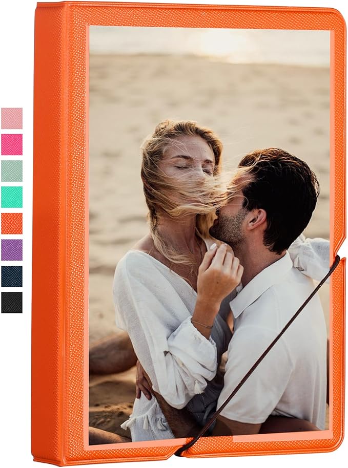 Lifting Small Photo Album 4x6 28 Pockets Plastic 4 x 6 Photo Book Album with Customizable Cover Mini Picture Album for Family Wedding Anniversary Baby Vacation (Salmon Orange)