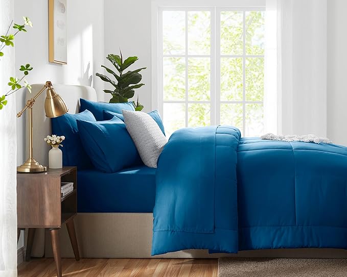 CozyLux Queen Comforter Set Teal, 7 Pieces Bed in a Bag, Teal Comforter Queen Size, All Season Bedding Sets with Stitch Quilted Comforter, Flat Sheet, Fitted Sheet, Pillowcases