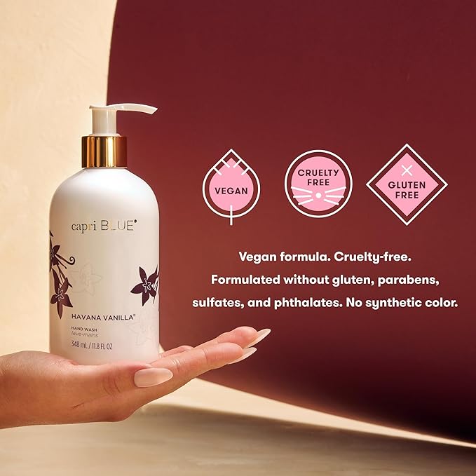 Capri Blue Hand Wash Soap – Flora Edit Collection – Cleansing Liquid Hand Soap Infused with Plant-Based Glycerin – Skin Care – Notes of Vanilla, Bergamot & Sandalwood (Havana Vanilla, 11.8 fl oz)