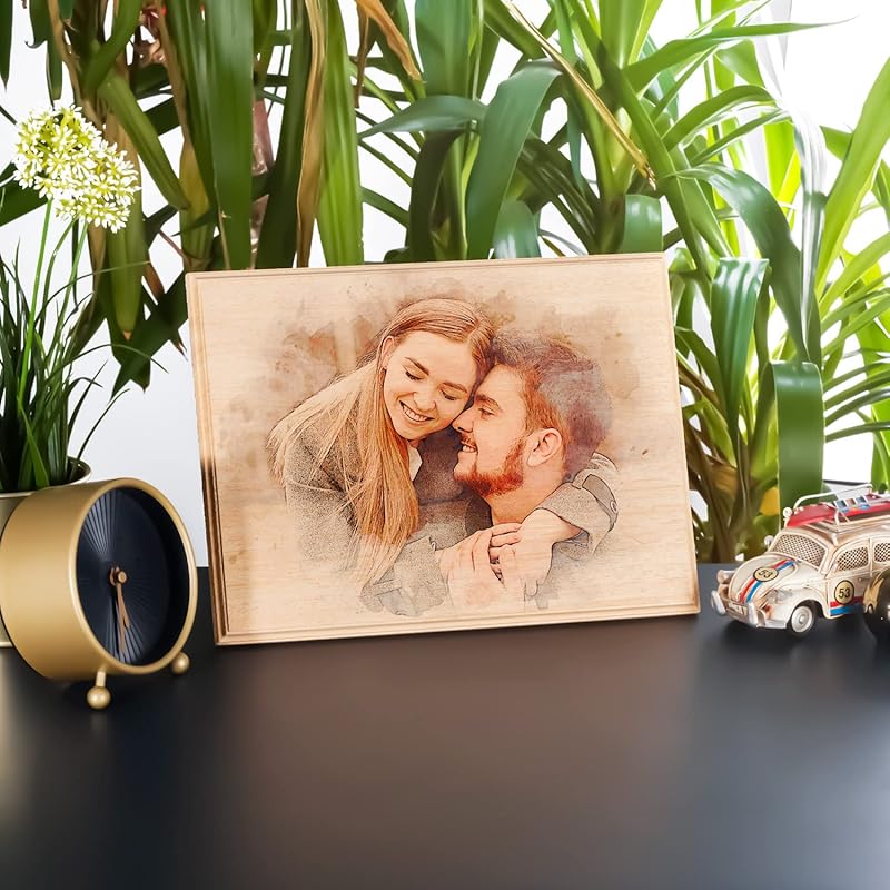 udelf Custom Photo on Wood, Engraved Photo on Wood with Watercolor Style, Custom Wall Art, Personalized Portrait from Photo as Long Distance Gift.